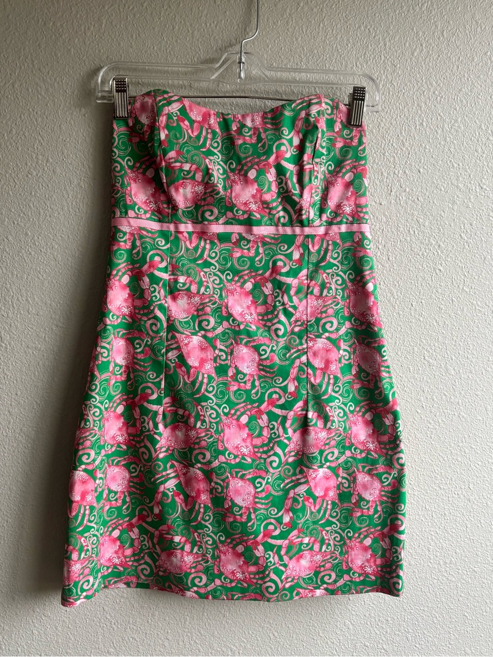 Strapless Green and Pink Crab Summer Dress